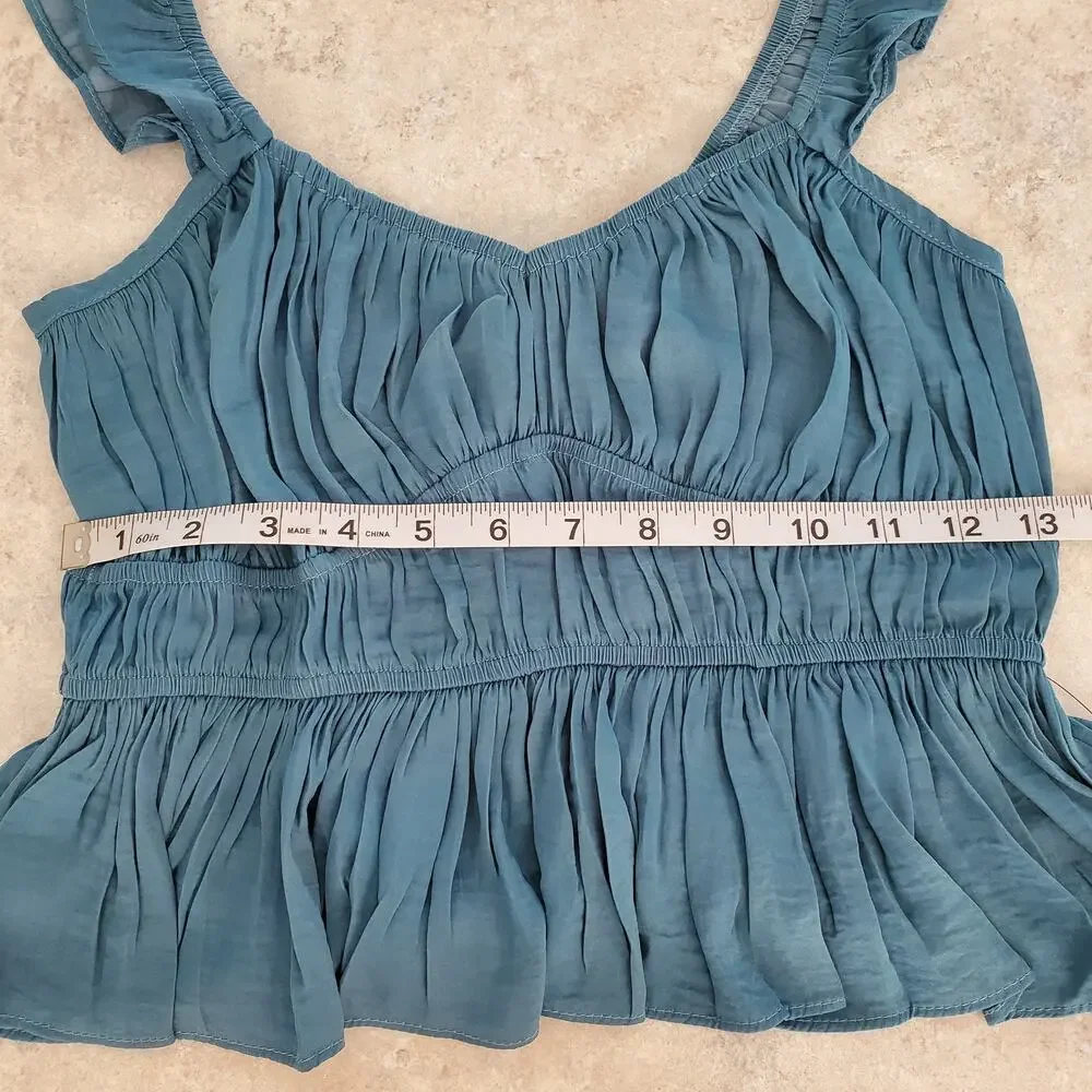 Lulus Sanne Teal Green Flutter Sleeve Tank Top Size M - Picture 8 of 13